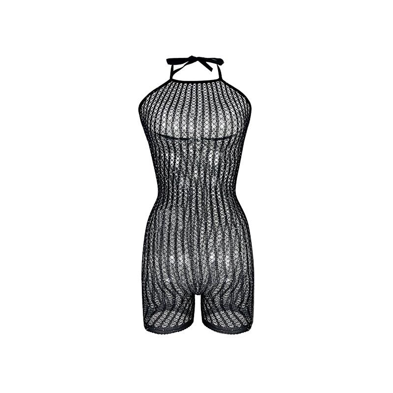 بدلة لانجري شبك مضيئة - تصميم كامل الجسم بلمسات بلوري مثيرة